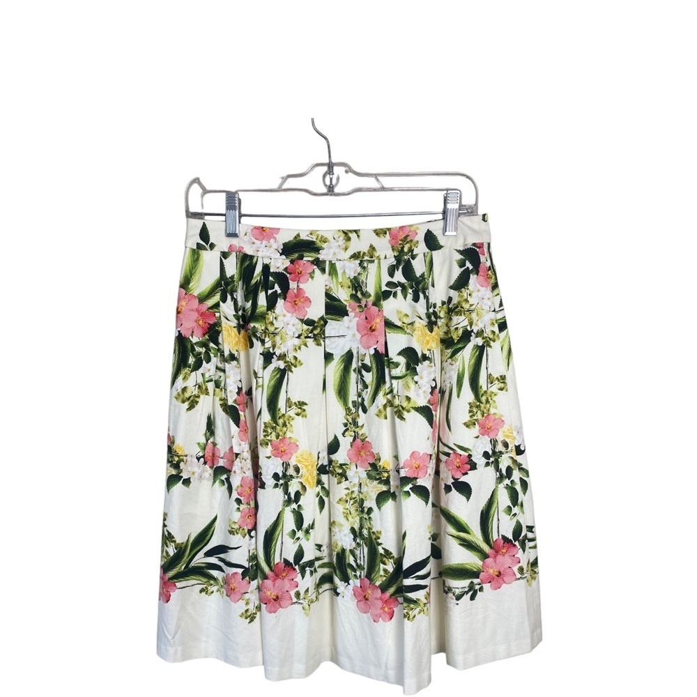 Talbots Petites Spring Floral Pleated Midi Pink Yellow Green Ivory Size 4P